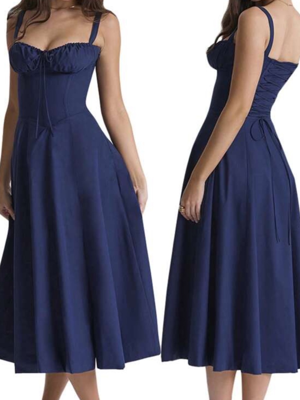 Classic Navy Midi Dress with Sweetheart Neckline